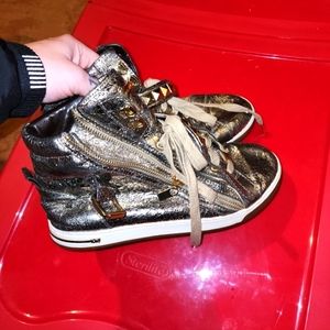 Michael Kors Gold Foil Studded High Rise Sneakers 9